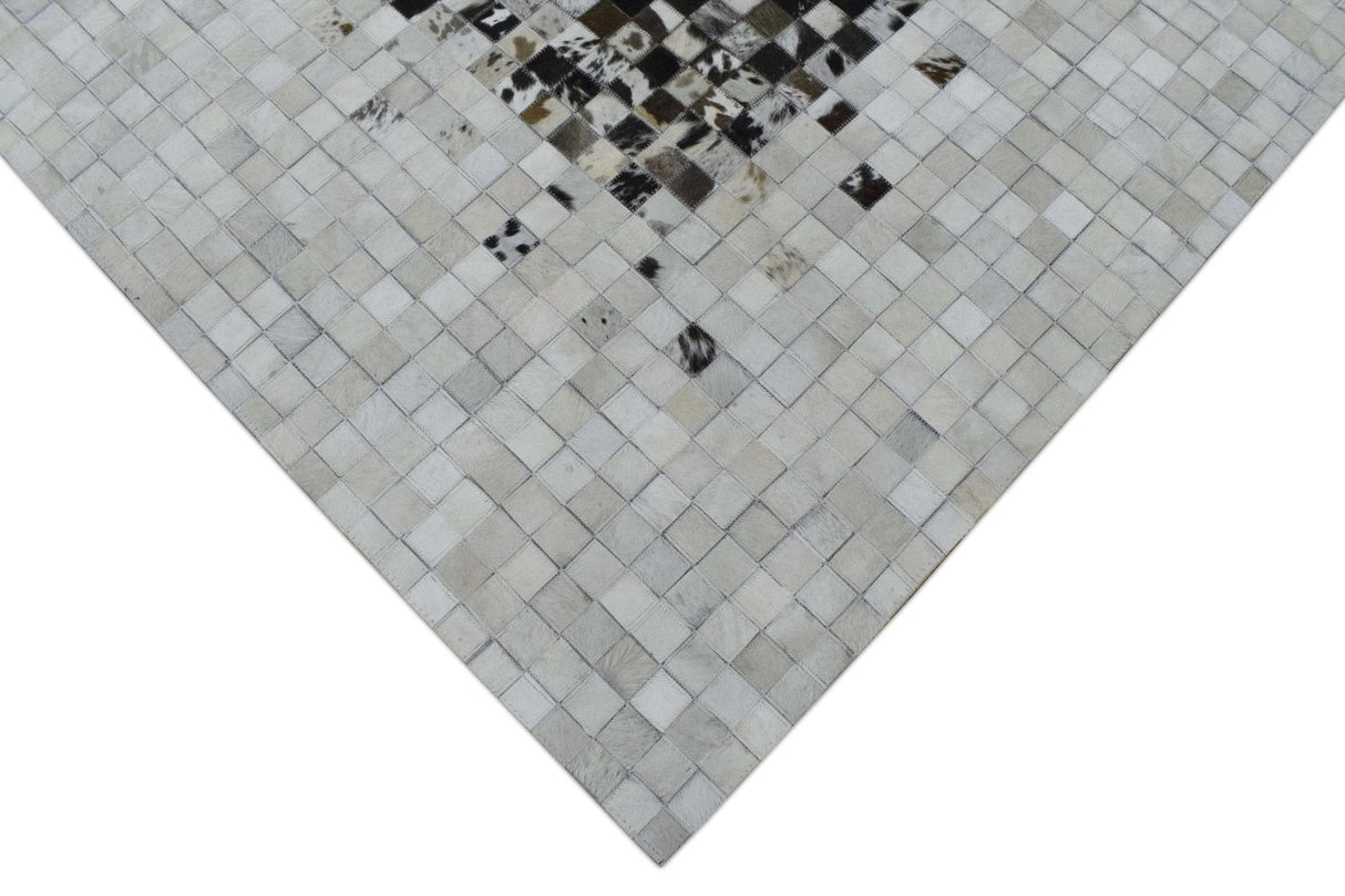 Handmade Hairon 5x8 and 8x10 Genuine Leather Handmade Brown and Ivory Leather Rug | LR8