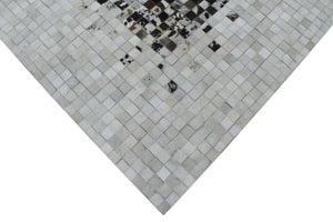 Handmade Hairon 5x8 and 8x10 Genuine Leather Handmade Brown and Ivory Leather Rug | LR8