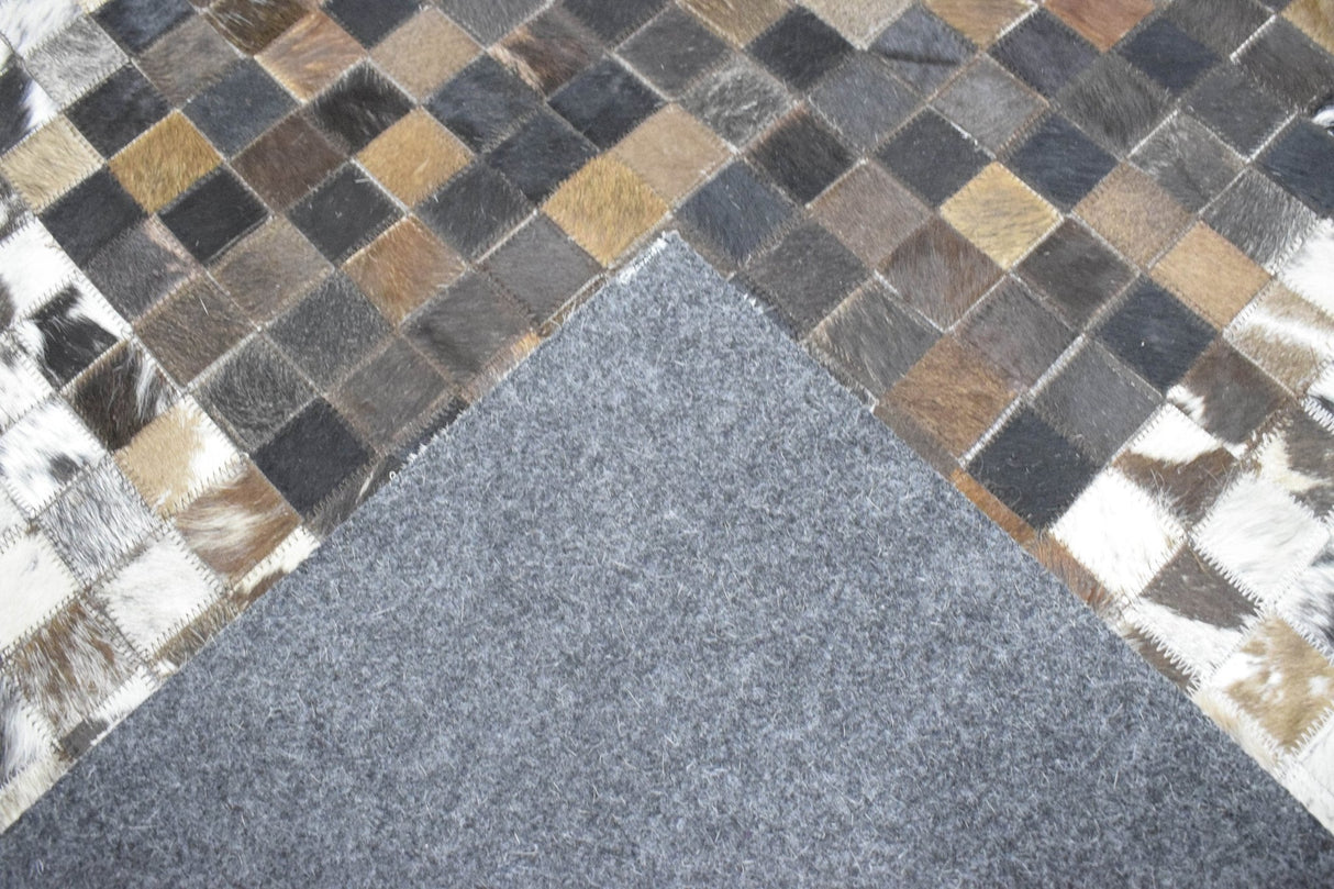 Handmade Hairon 5x8 and 8x10 Genuine Leather Handmade Brown and Ivory Leather Rug | LR8