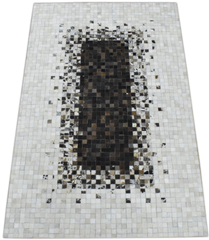 Handmade Hairon 5x8 and 8x10 Genuine Leather Handmade Brown and Ivory Leather Rug | LR8