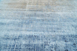 Handmade Modern Abstract Blue and Silver bamboo Silk 8x10 Area Rug I SK35810