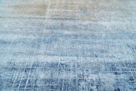 Handmade Modern Abstract Blue and Silver bamboo Silk 8x10 Area Rug I SK35810