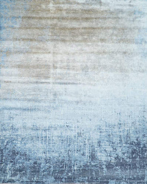 Handmade Modern Abstract Blue and Silver bamboo Silk 8x10 Area Rug I SK35810