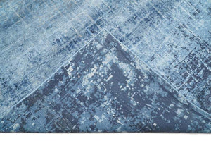 Handmade Modern Abstract Blue and Silver bamboo Silk 8x10 Area Rug I SK35810