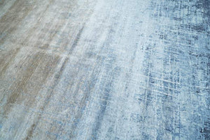 Handmade Modern Abstract Blue and Silver bamboo Silk 8x10 Area Rug I SK35810