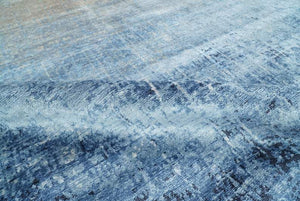 Handmade Modern Abstract Blue and Silver bamboo Silk 8x10 Area Rug I SK35810