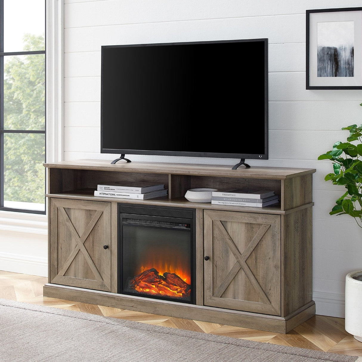 Hawley Barn Door Fireplace TV Stand