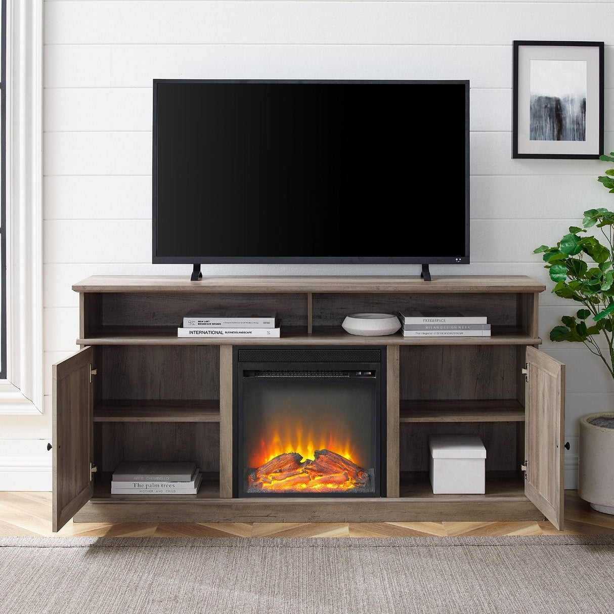 Hawley Barn Door Fireplace TV Stand