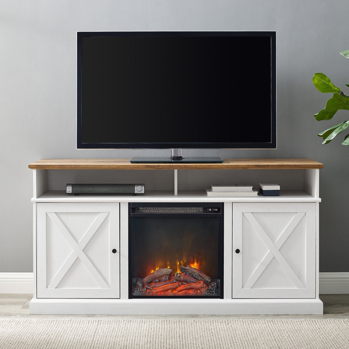 Hawley Barn Door Fireplace TV Stand