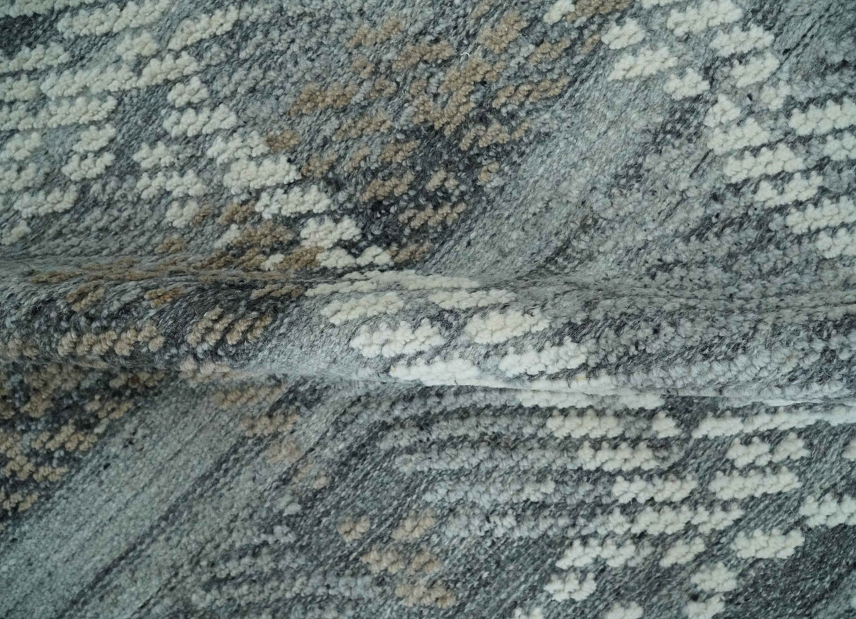 High-Low Ivory, Gray and Charcoal 8x10 hand knotted Contemporary wool Area rug