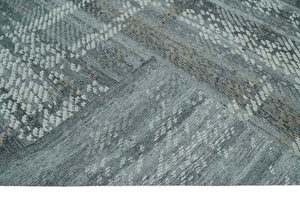 High-Low Ivory, Gray and Charcoal 8x10 hand knotted Contemporary wool Area rug