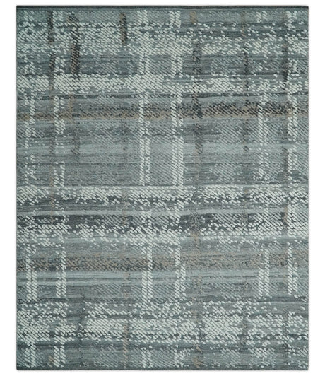 High-Low Ivory, Gray and Charcoal 8x10 hand knotted Contemporary wool Area rug