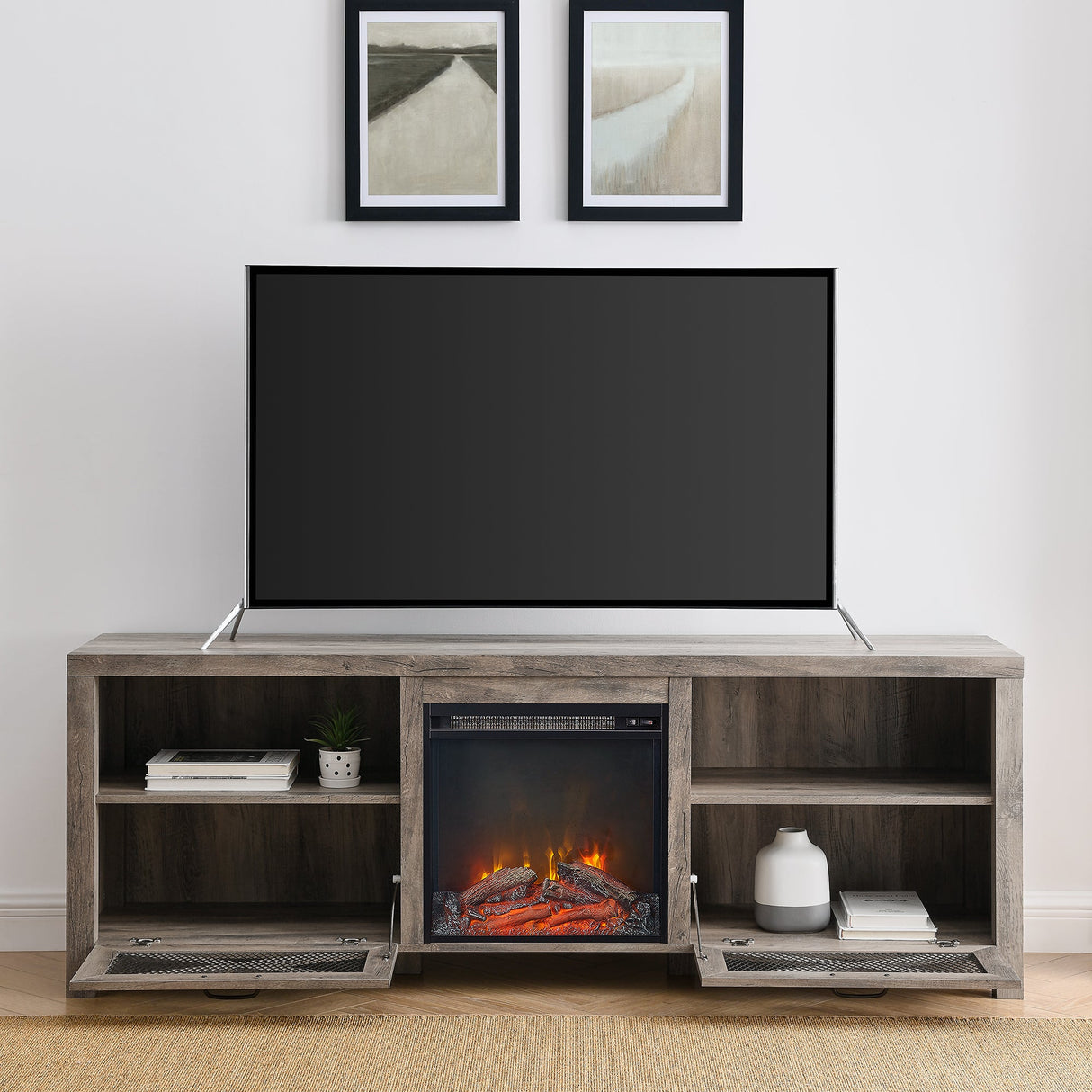 Honesdale Rustic Farmhouse Fireplace TV Stand