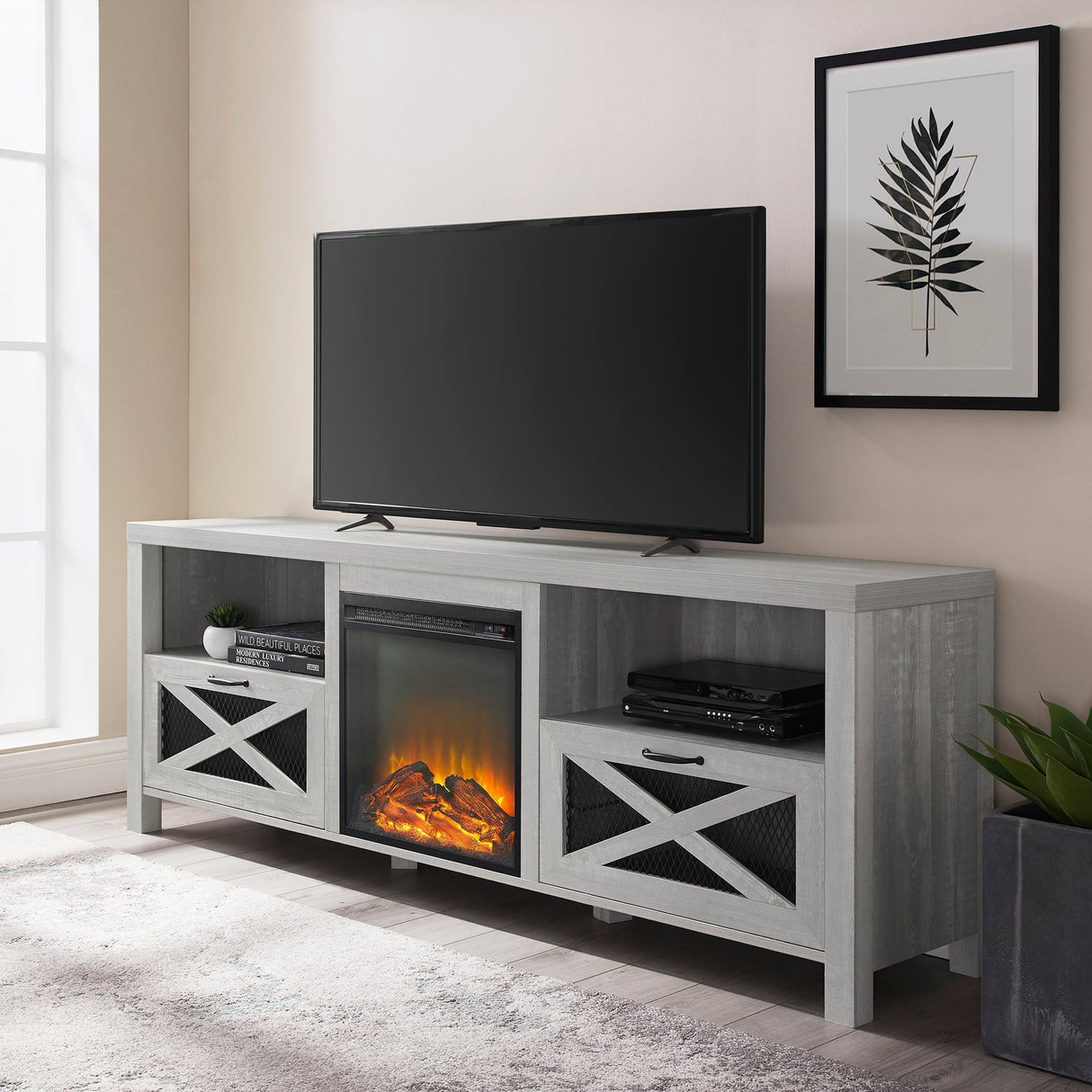 Honesdale Rustic Farmhouse Fireplace TV Stand