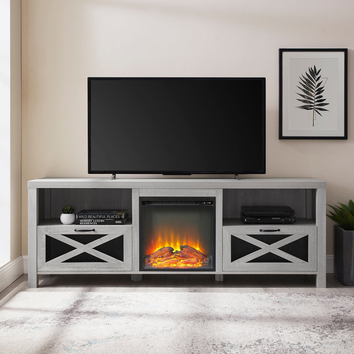 Honesdale Rustic Farmhouse Fireplace TV Stand