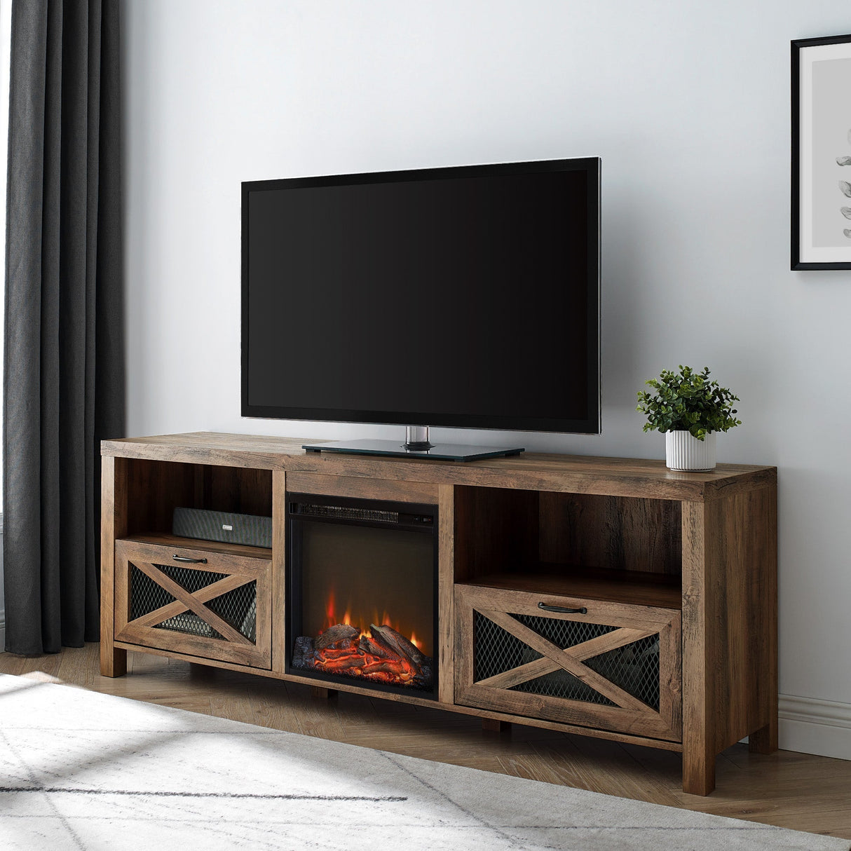 Honesdale Rustic Farmhouse Fireplace TV Stand