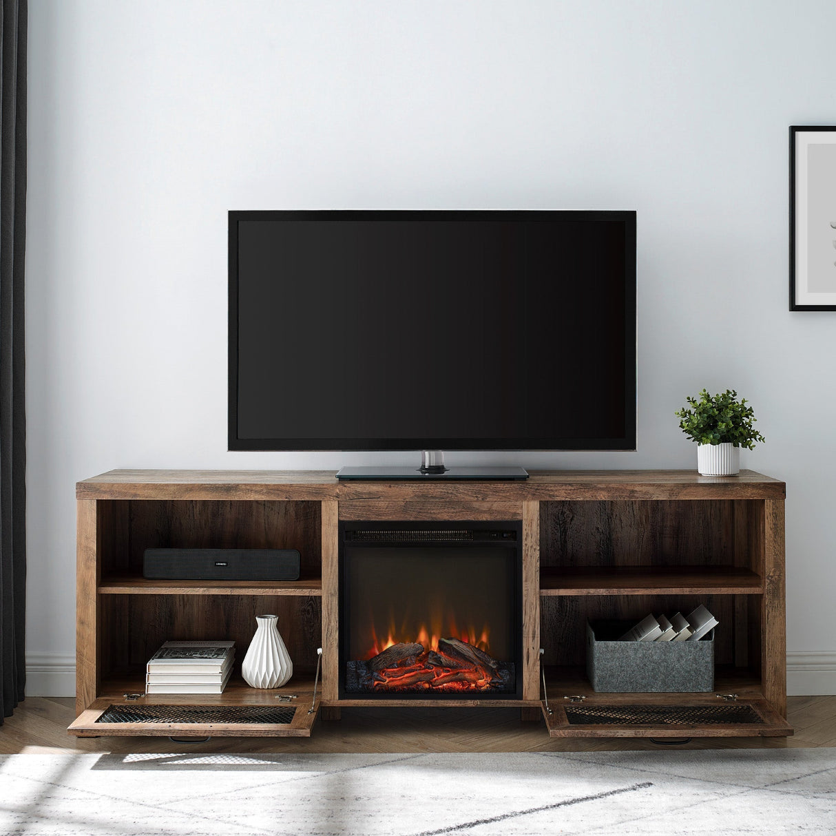 Honesdale Rustic Farmhouse Fireplace TV Stand