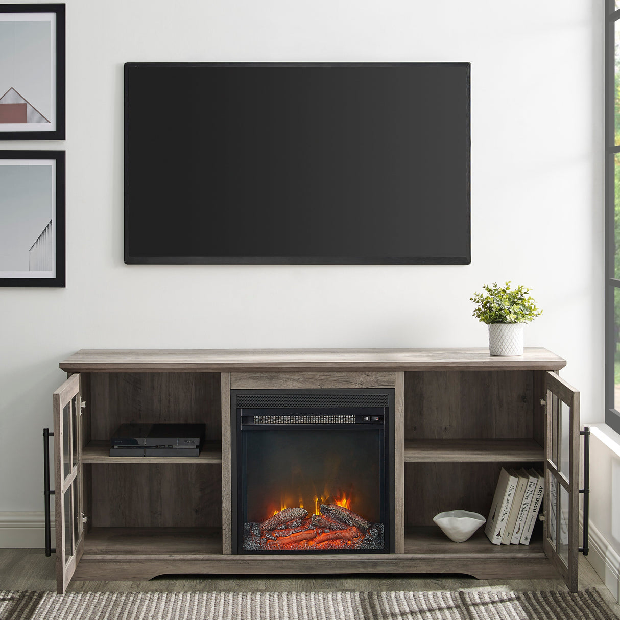 Hoven 2-Door Fireplace TV Console Stand