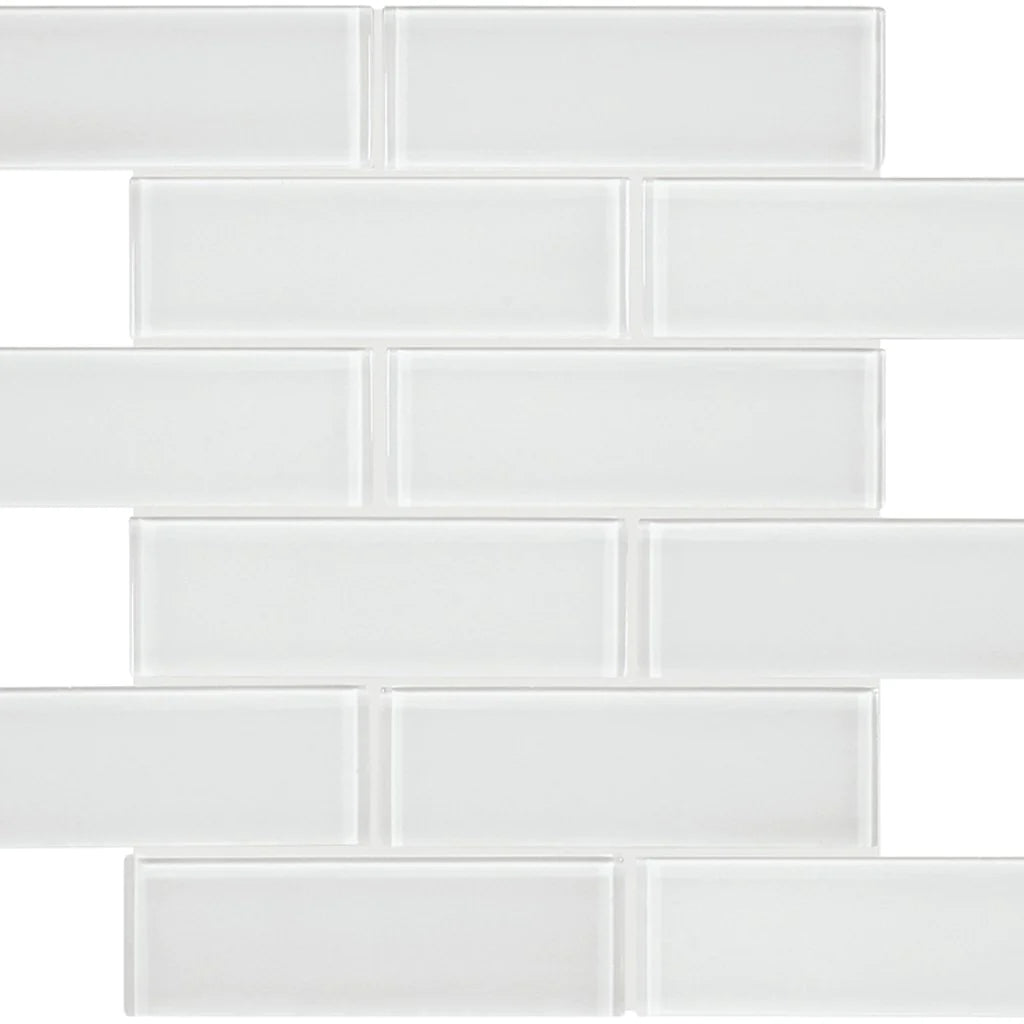 Ice 2"x6" Brick on 11.75"x11.75" Mesh Glass Mosaic Tile Element Series - Aquatica Collection
