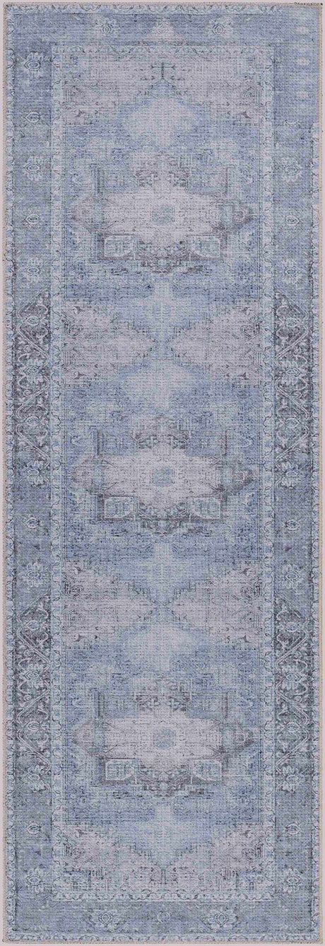 Ice Blue Flat Pile Washable Rug - Clearance