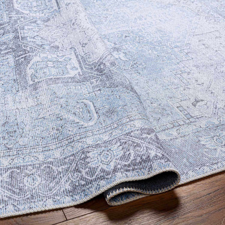 Ice Blue Flat Pile Washable Rug - Clearance