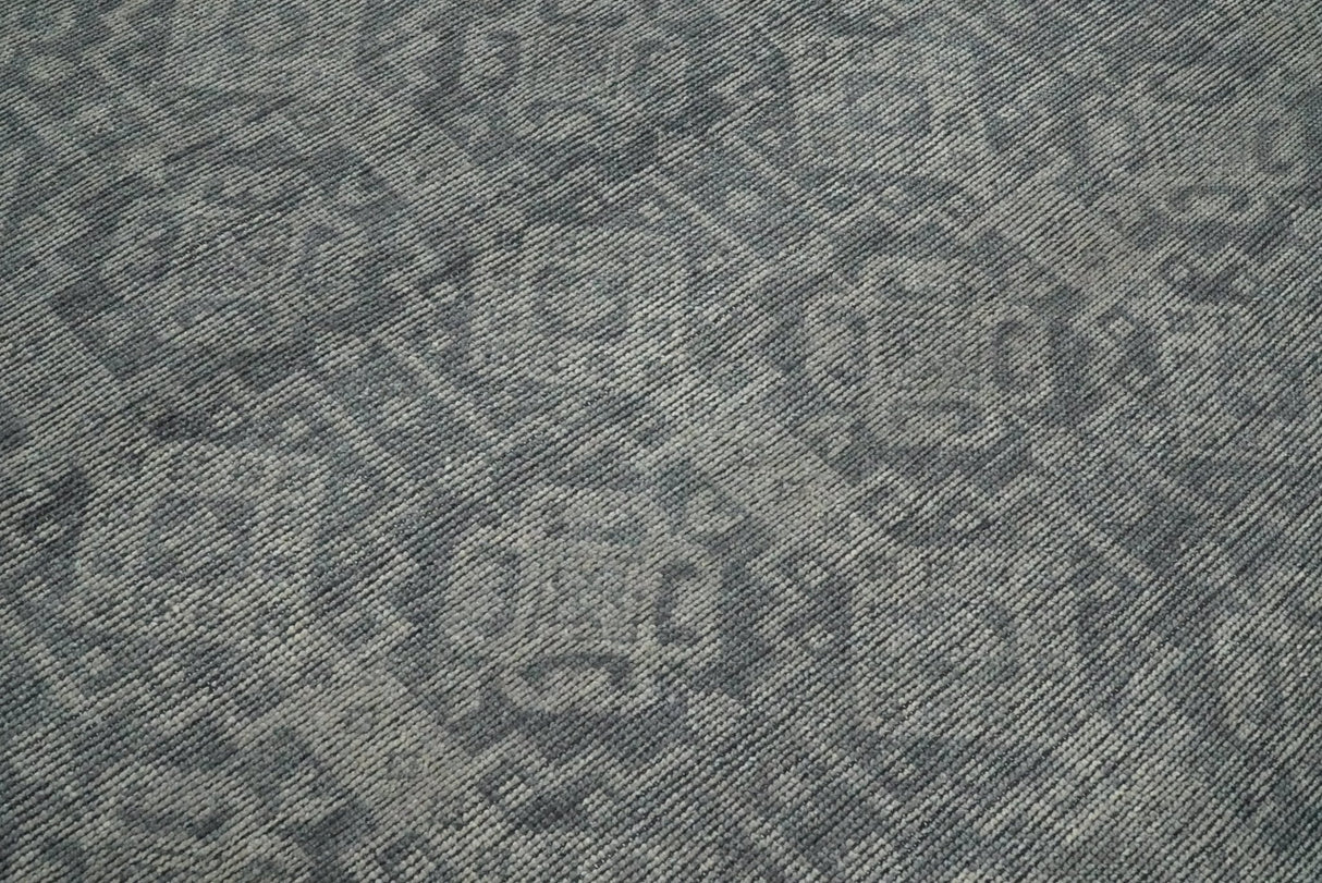 In Stock Antique Finish Hand knotted Silver and Charcoal 8x10 Wool Area Rug