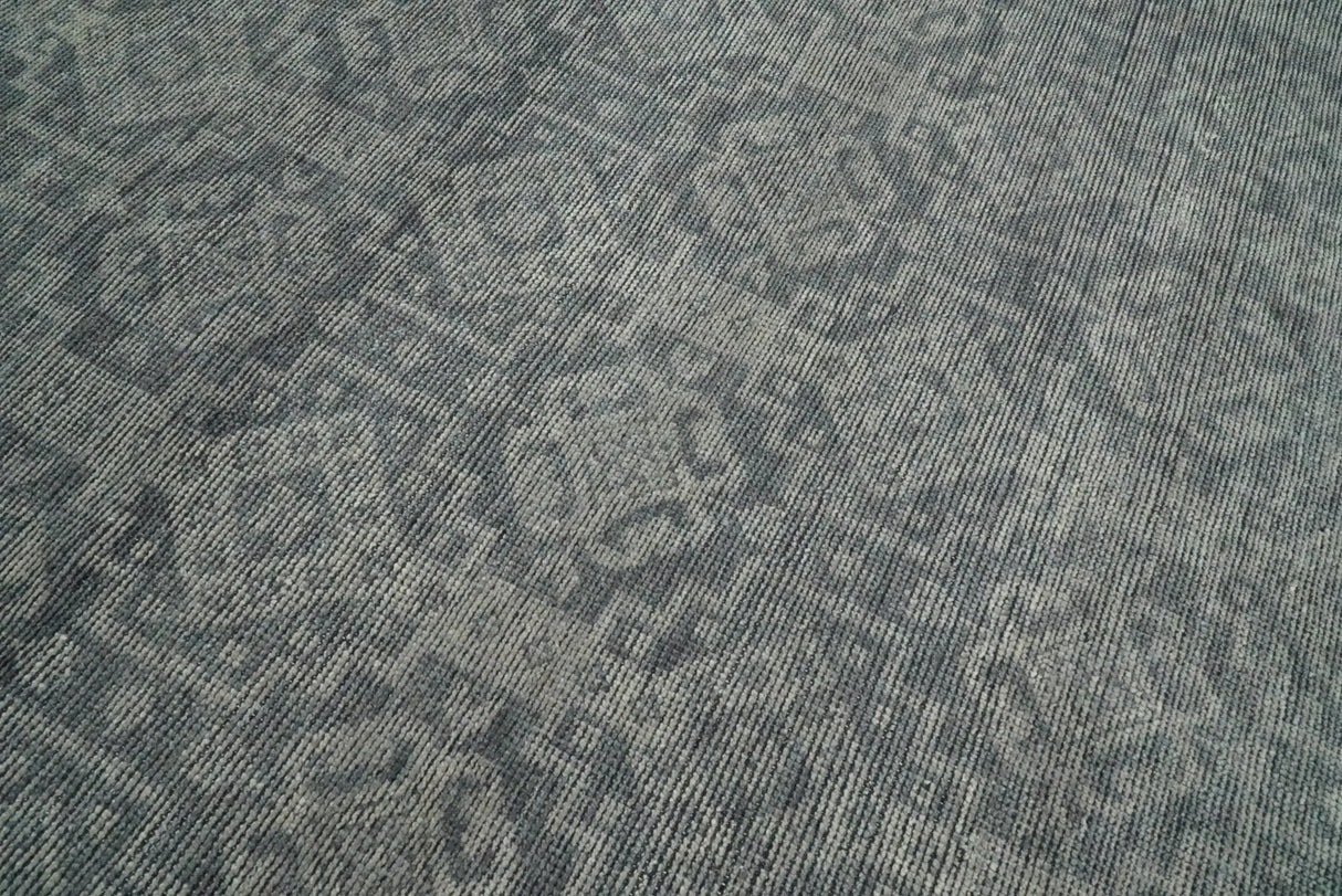 In Stock Antique Finish Hand knotted Silver and Charcoal 8x10 Wool Area Rug