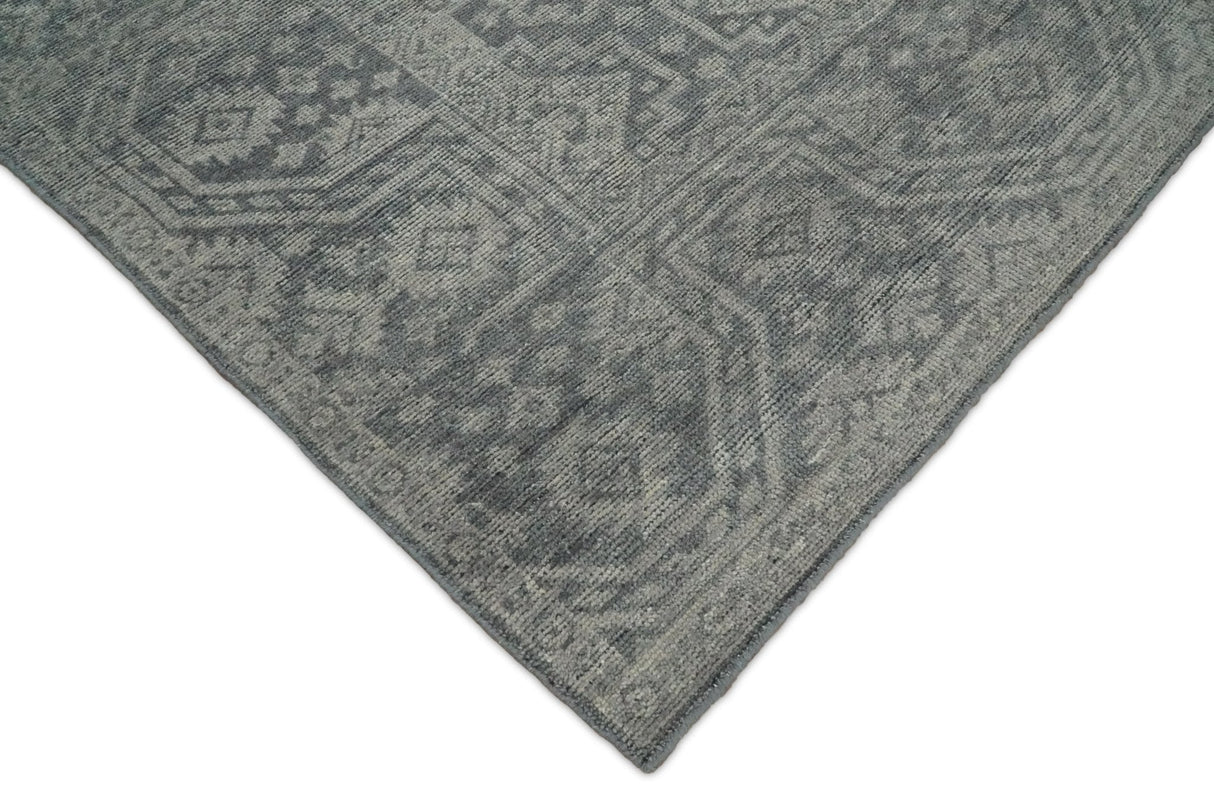 In Stock Antique Finish Hand knotted Silver and Charcoal 8x10 Wool Area Rug