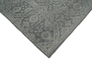 In Stock Antique Finish Hand knotted Silver and Charcoal 8x10 Wool Area Rug