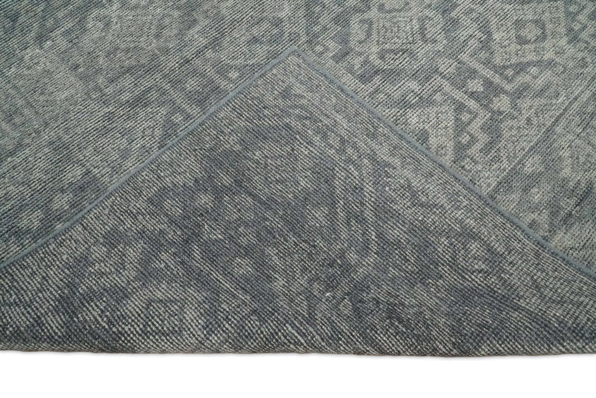 In Stock Antique Finish Hand knotted Silver and Charcoal 8x10 Wool Area Rug