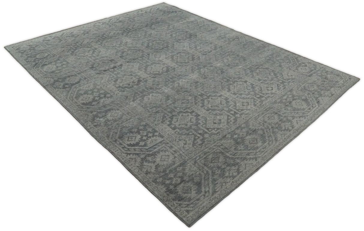 In Stock Antique Finish Hand knotted Silver and Charcoal 8x10 Wool Area Rug
