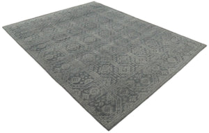 In Stock Antique Finish Hand knotted Silver and Charcoal 8x10 Wool Area Rug