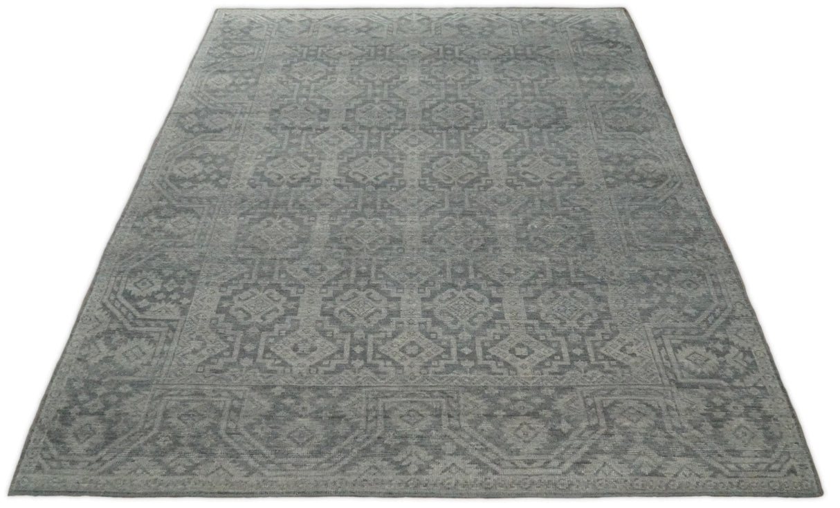 In Stock Antique Finish Hand knotted Silver and Charcoal 8x10 Wool Area Rug