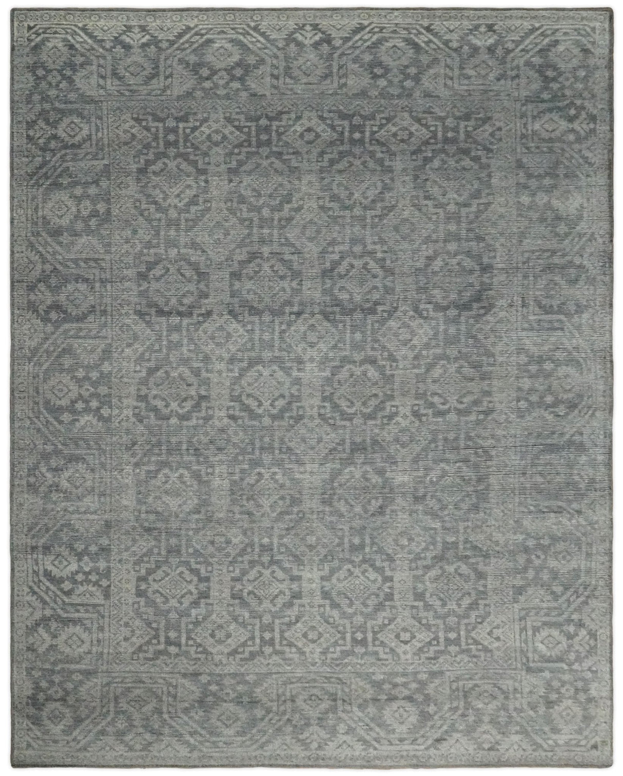 In Stock Antique Finish Hand knotted Silver and Charcoal 8x10 Wool Area Rug