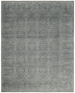 In Stock Antique Finish Hand knotted Silver and Charcoal 8x10 Wool Area Rug