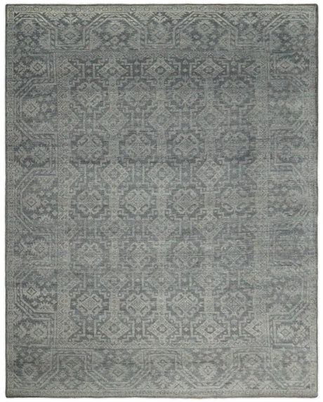 In Stock Antique Finish Hand knotted Silver and Charcoal 8x10 Wool Area Rug