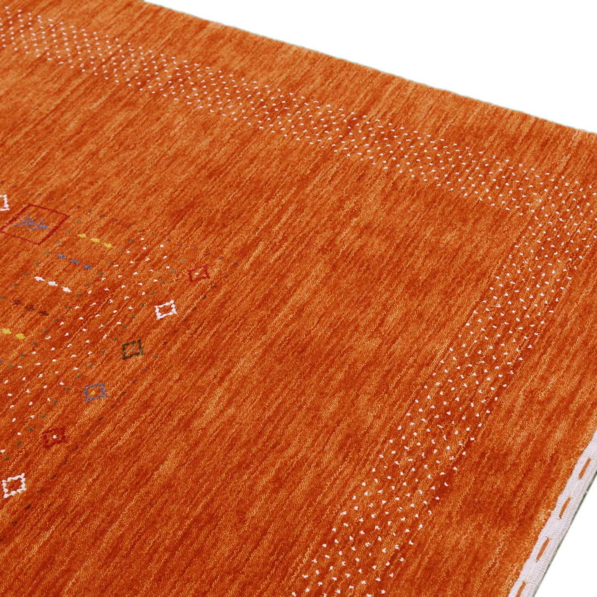 In Stock Orange Contemporary Center Pattern Hand Loomed Wool Rug