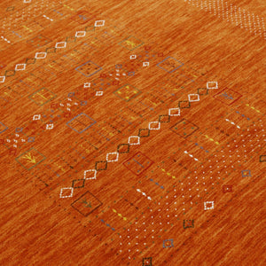 In Stock Orange Contemporary Center Pattern Hand Loomed Wool Rug
