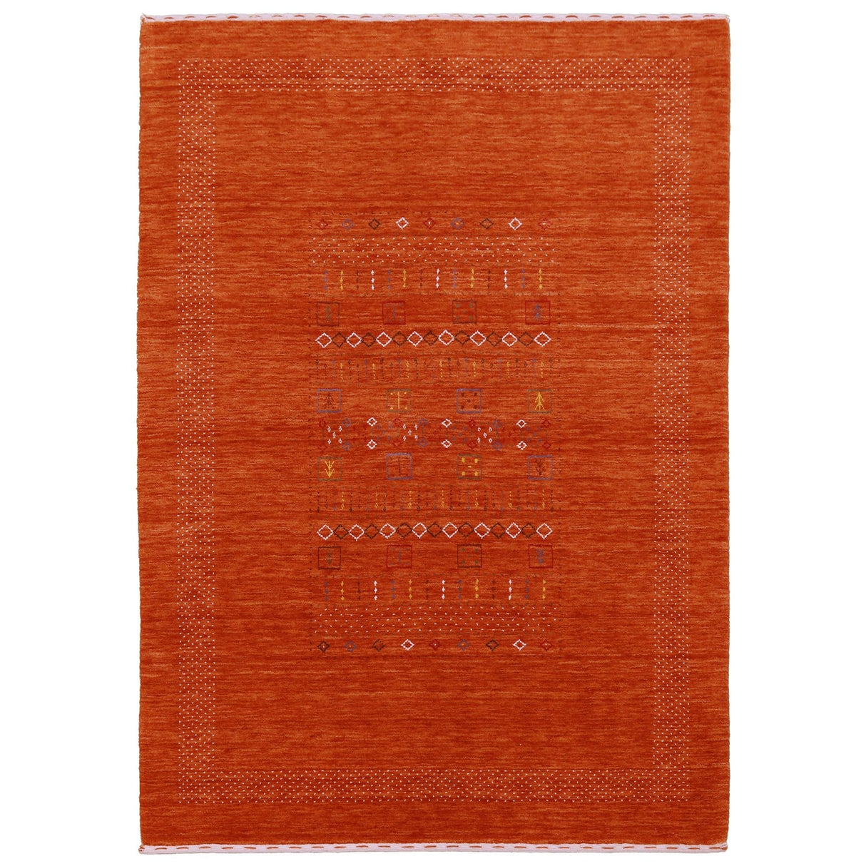 In Stock Orange Contemporary Center Pattern Hand Loomed Wool Rug