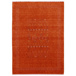 In Stock Orange Contemporary Center Pattern Hand Loomed Wool Rug