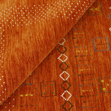 In Stock Orange Contemporary Center Pattern Hand Loomed Wool Rug