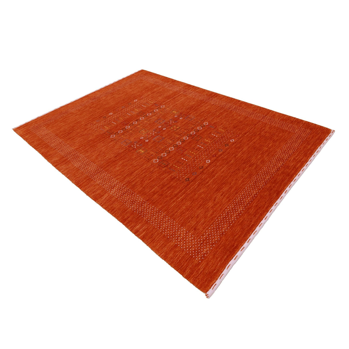 In Stock Orange Contemporary Center Pattern Hand Loomed Wool Rug