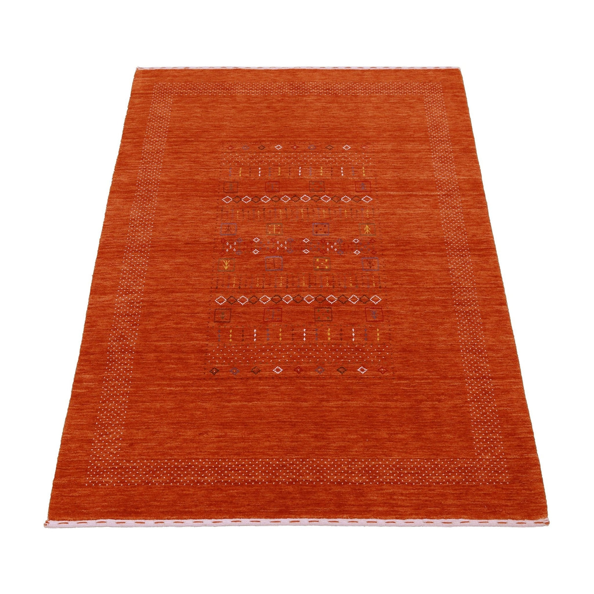 In Stock Orange Contemporary Center Pattern Hand Loomed Wool Rug