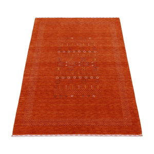 In Stock Orange Contemporary Center Pattern Hand Loomed Wool Rug