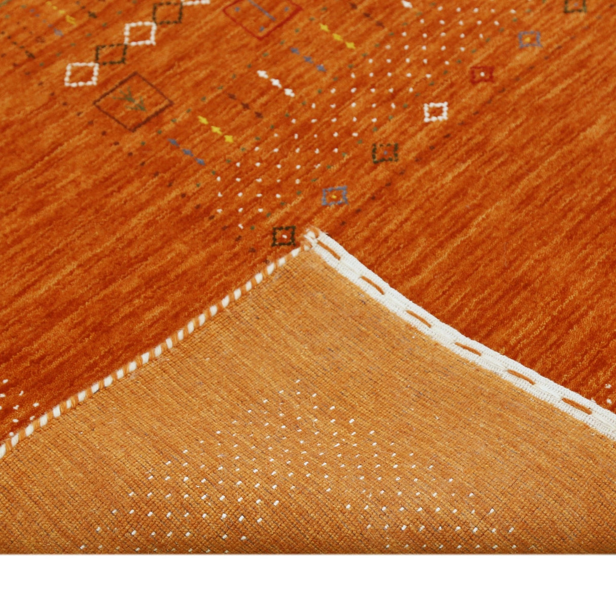 In Stock Orange Contemporary Center Pattern Hand Loomed Wool Rug