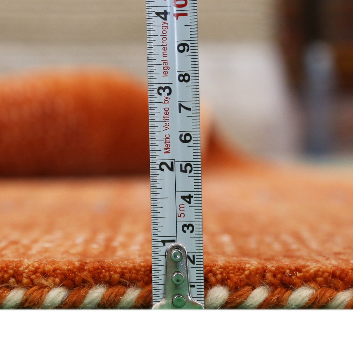 In Stock Orange Contemporary Center Pattern Hand Loomed Wool Rug