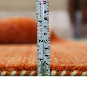 In Stock Orange Contemporary Center Pattern Hand Loomed Wool Rug
