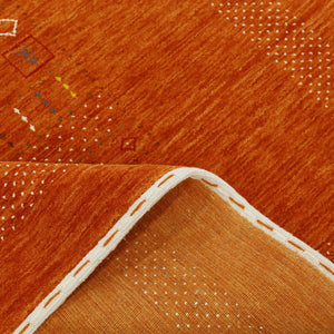 In Stock Orange Contemporary Center Pattern Hand Loomed Wool Rug