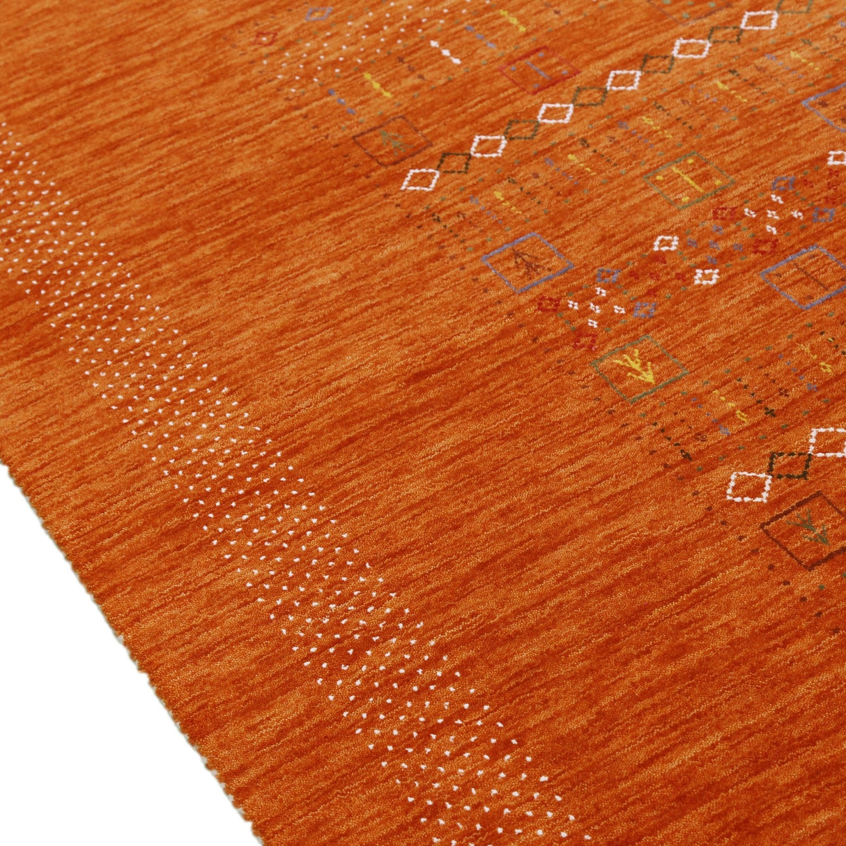 In Stock Orange Contemporary Center Pattern Hand Loomed Wool Rug