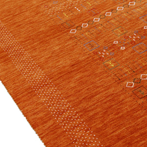 In Stock Orange Contemporary Center Pattern Hand Loomed Wool Rug